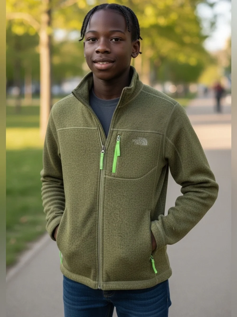 The North Face Boys Heather Green Zip Front Jacket Size Large